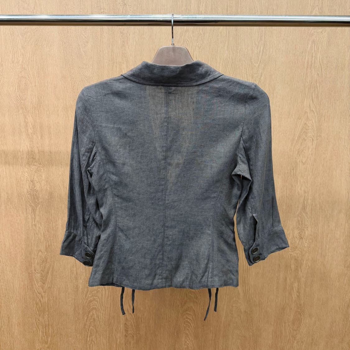 막스앤코 린넨 자켓 7부 소매 셔링 스트링 포켓 디테일 슬림핏 차콜 상품이미지3