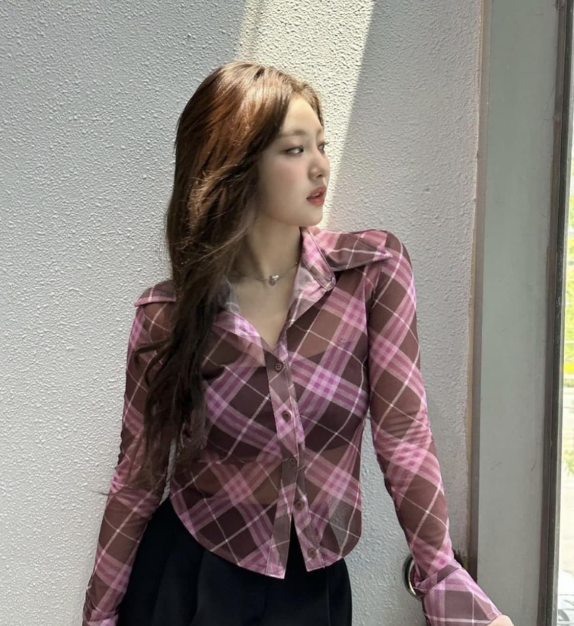 핑크 체크 남방 셔츠 상품이미지2