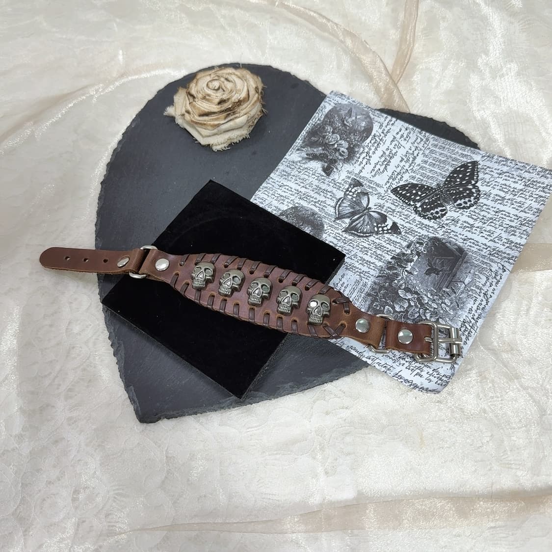 빈티지 unisex 고딕 쇠가죽 해골 시계줄 팔찌 상품이미지2