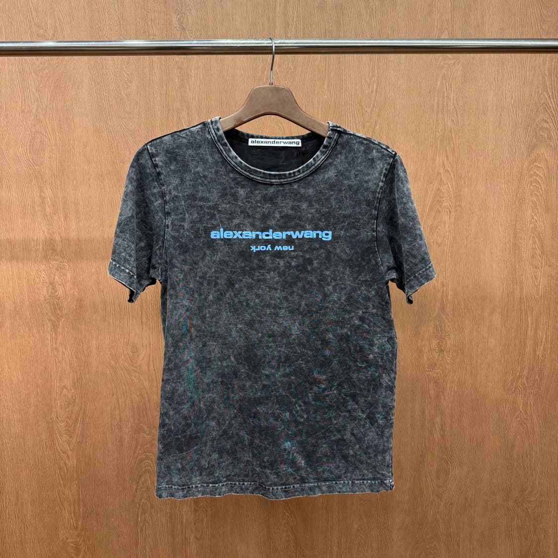 알렉산더왕 로고 프린트 애시드 워싱 반팔 티셔츠 스트릿 캐주얼 블랙 상품이미지2