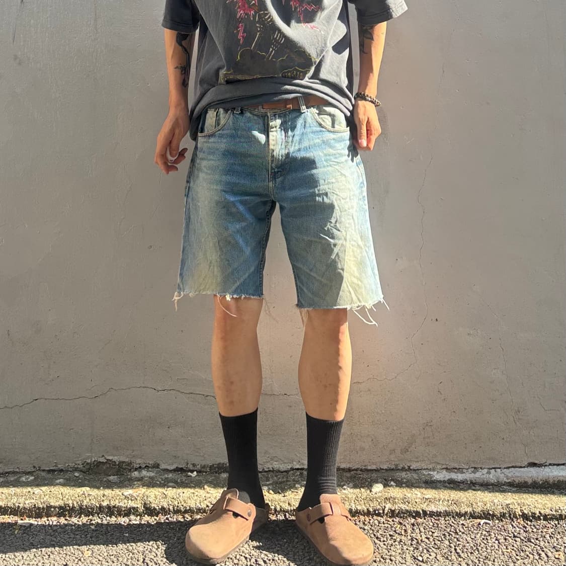 일본 리 컷오프 하프 데님 팬츠 상품이미지3