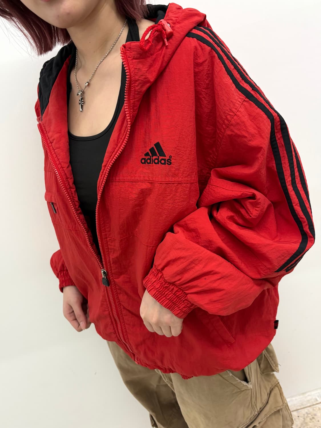 90s'adidas 레드 후드 바람막이 상품이미지1