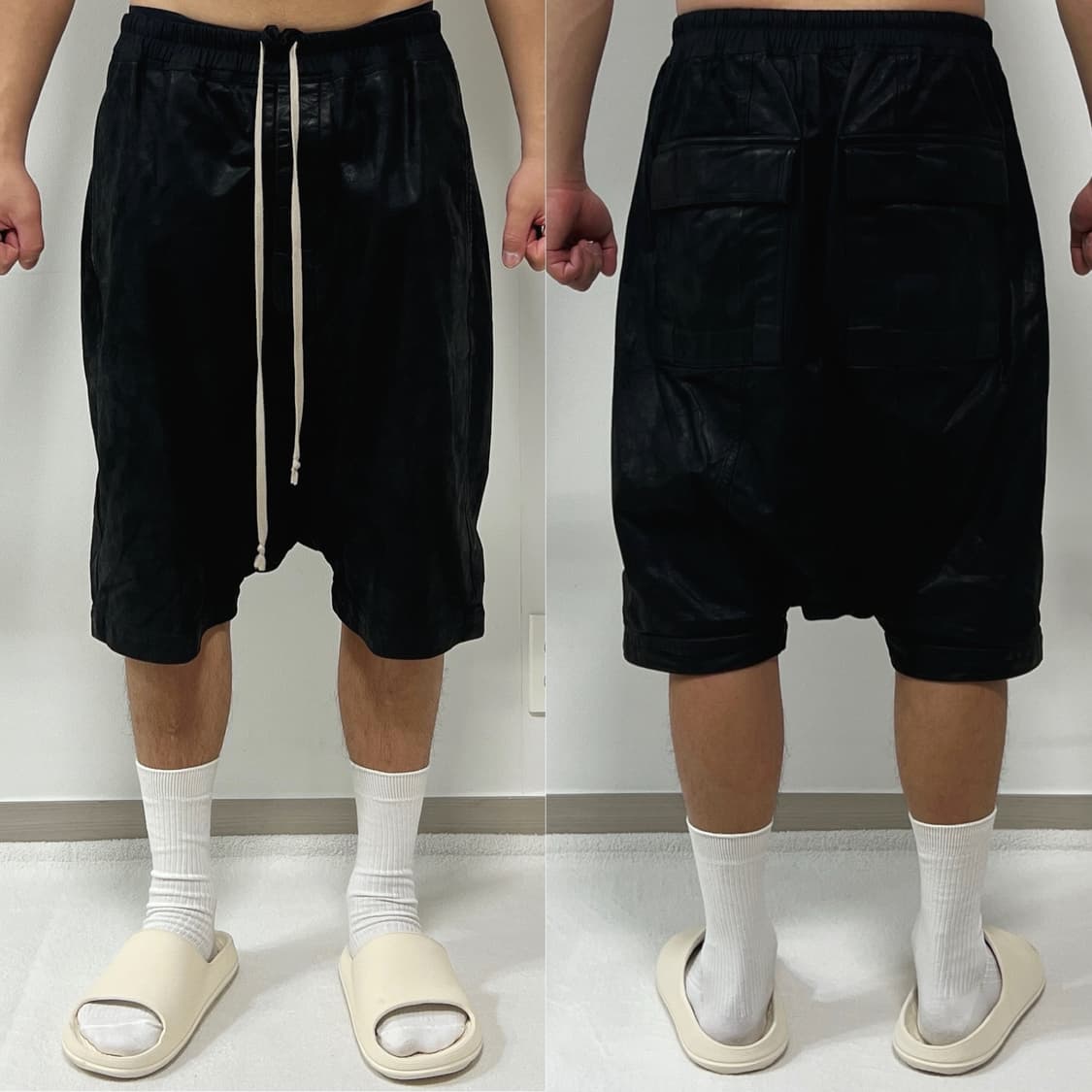 릭오웬스 16FW "MASTODON" 카프 레더 배기 쇼츠 반바지 LGW 상품이미지1