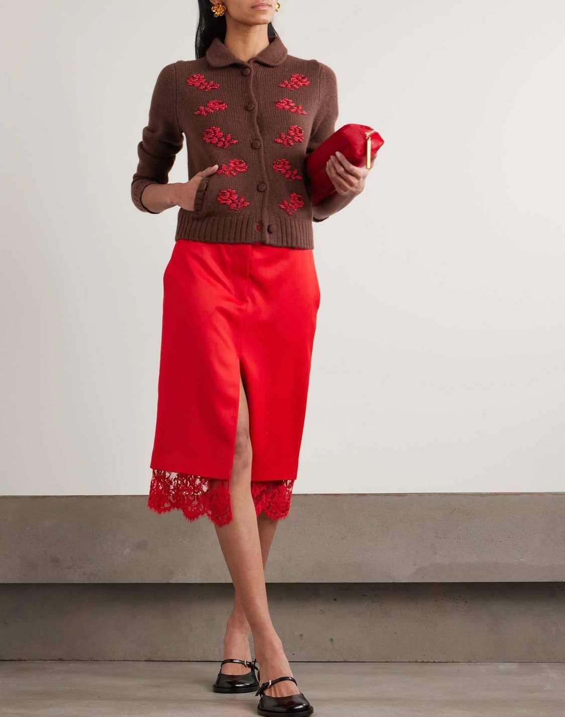 [6,8]슈슈통 25fw 자수 비즈 가디건/브라운 상품이미지6