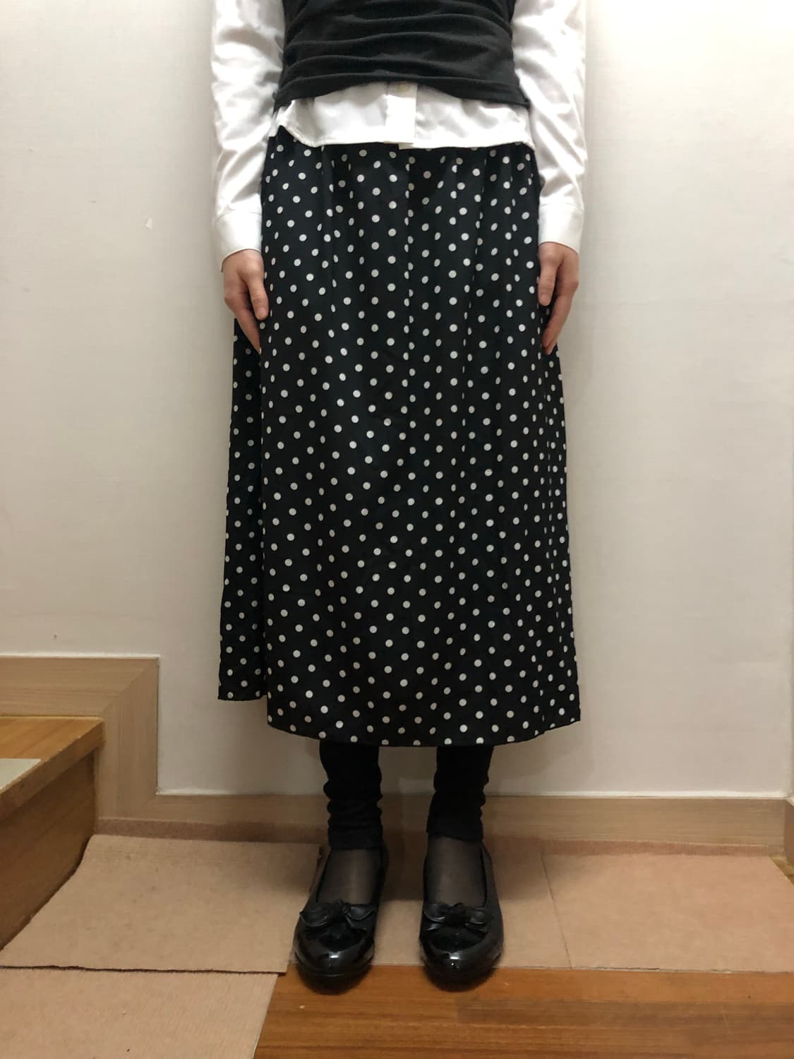 빈티지 블랙 도트 레이어드 롱 스커트 상품이미지1