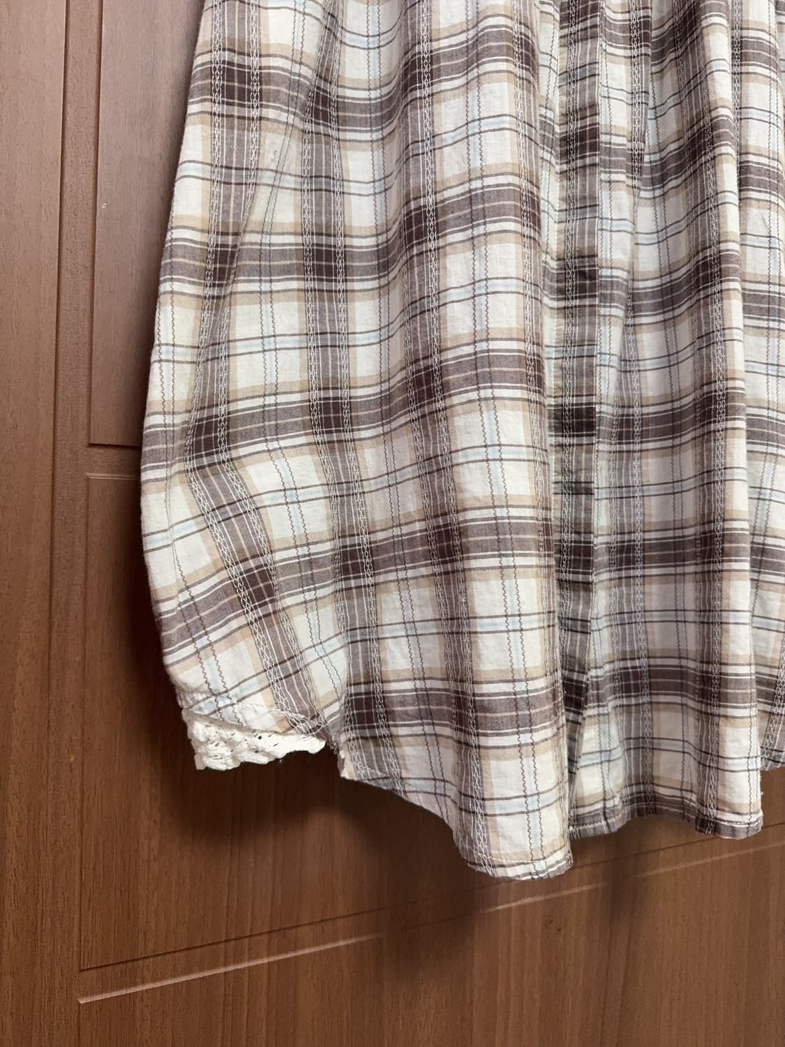 모리걸 하구미 일본 빈티지 체크 반팔 둥근카라 레이스 홍콩 원피스 상품이미지4