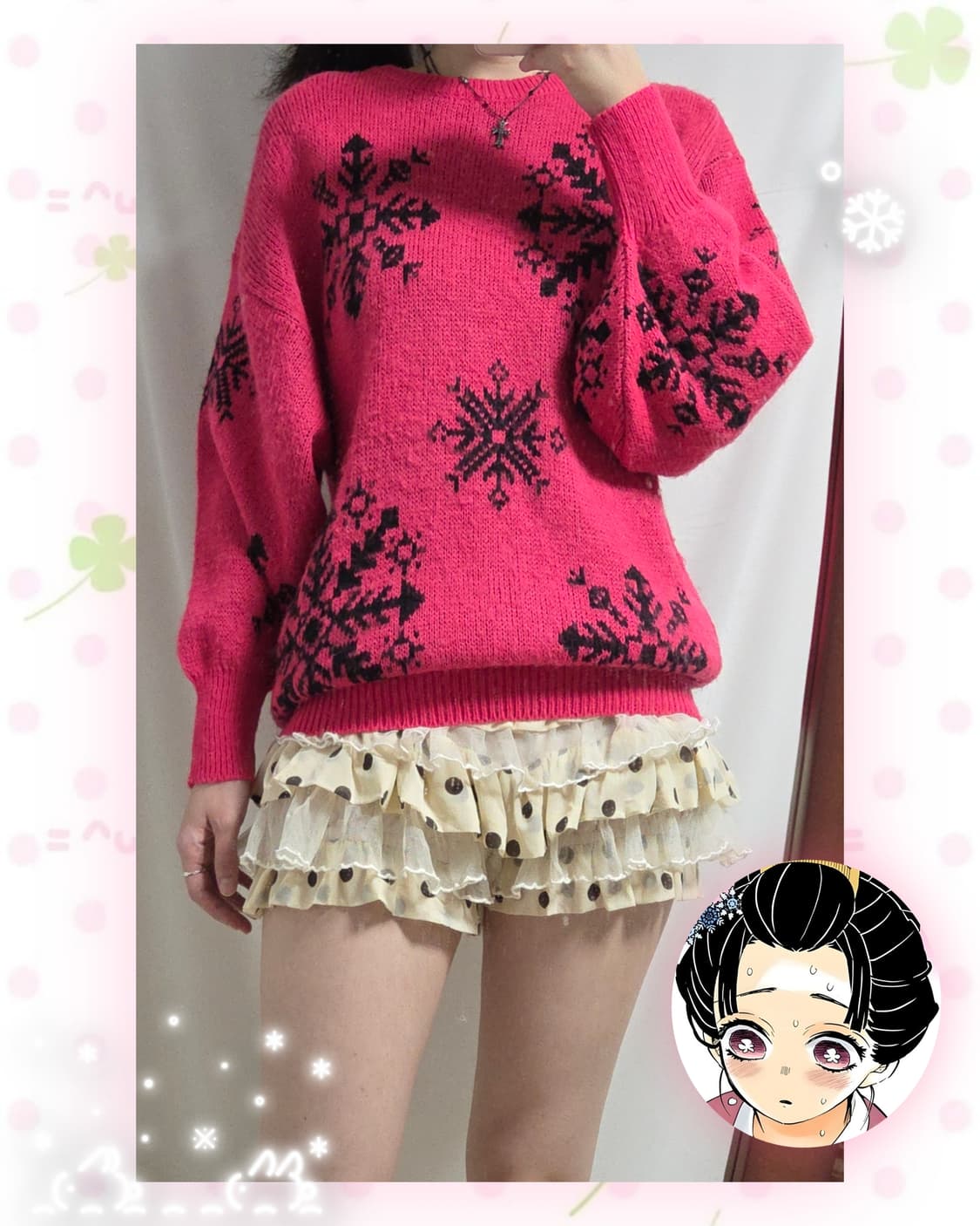 FUJIKI 핫핑크 눈꽃 니트 상품이미지1