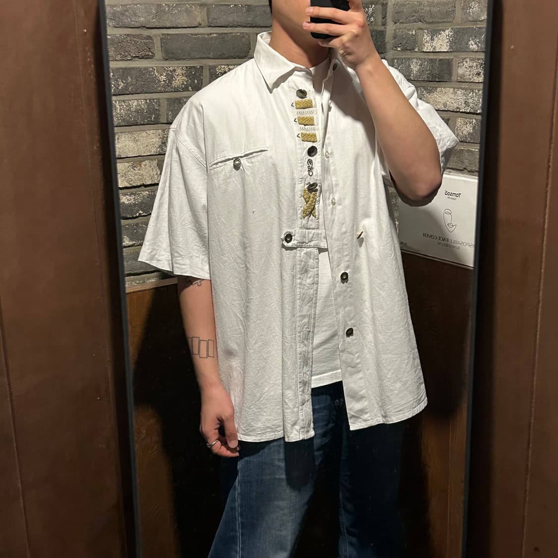 XXL) Solo 유럽 빈티지 린넨 반팔 셔츠 화이트 상품이미지7