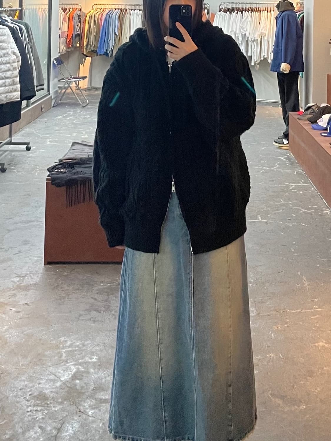 트릴리온 블랙 아란 케이블 니트 후드집업 H1162 상품이미지1