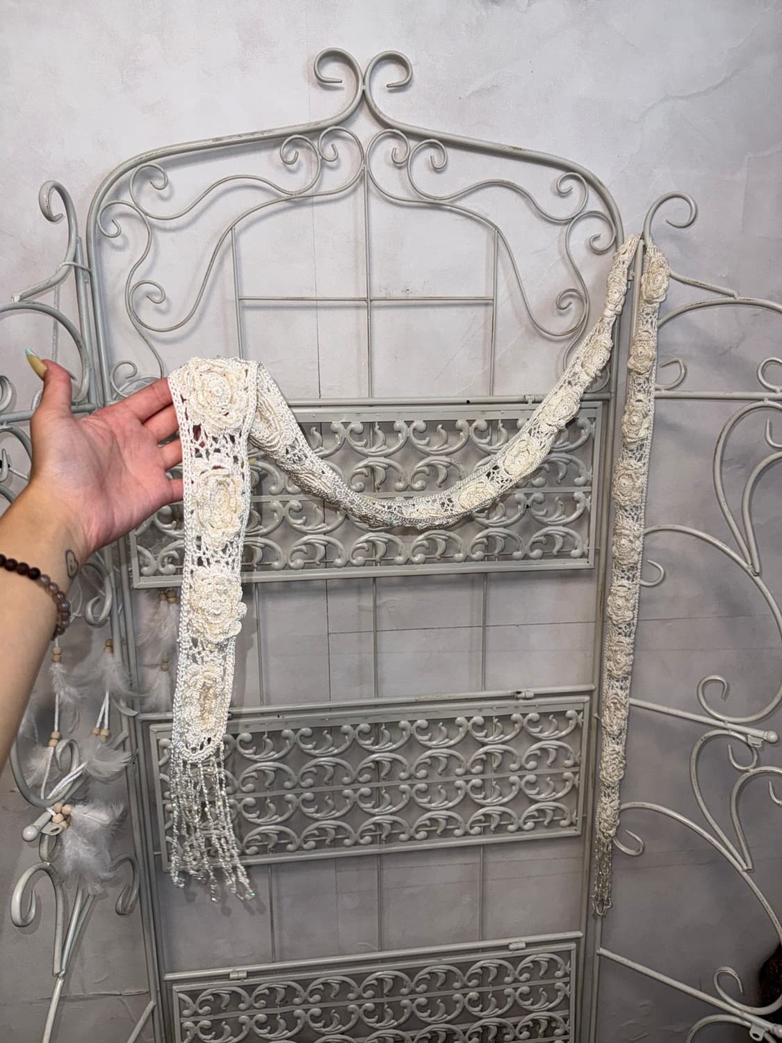 Ivory flower crochet beads pearl scarf 상품이미지2