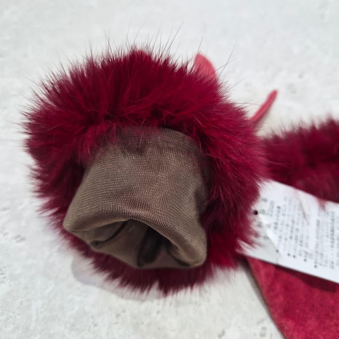 버건디 스웨이드 클래식 모피 가죽 장갑 상품이미지7