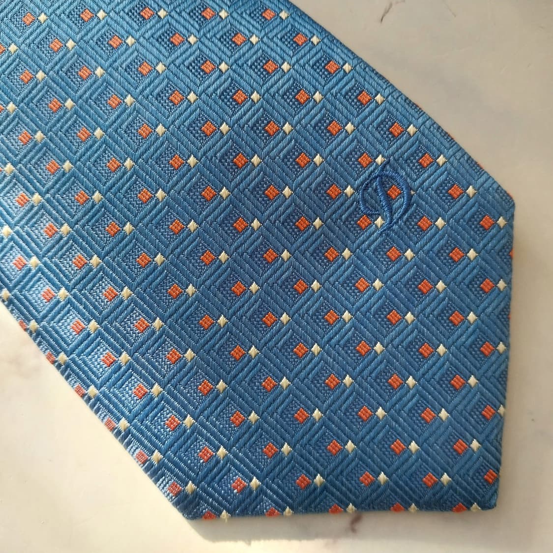 에스 티 듀퐁 실크 블루 기하 패턴 넥타이 8.1cm A+등급 K1887 상품이미지8