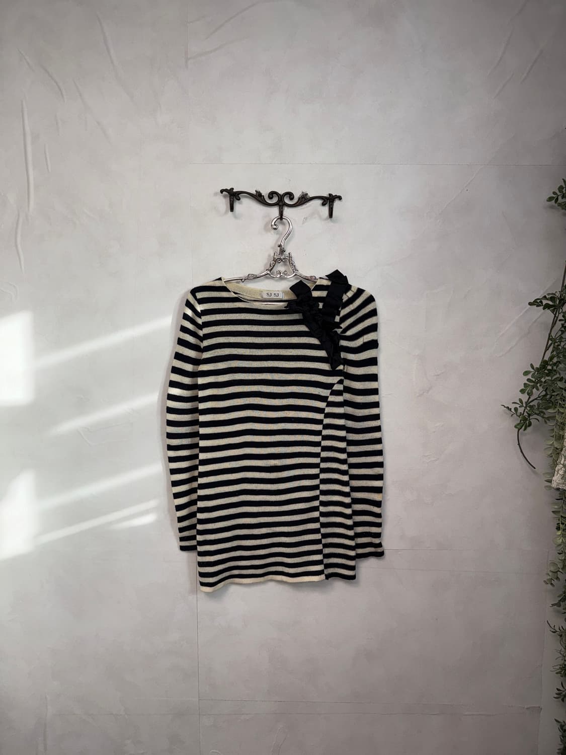 SJSJ black&white stripe wool ribbon knit 상품이미지5