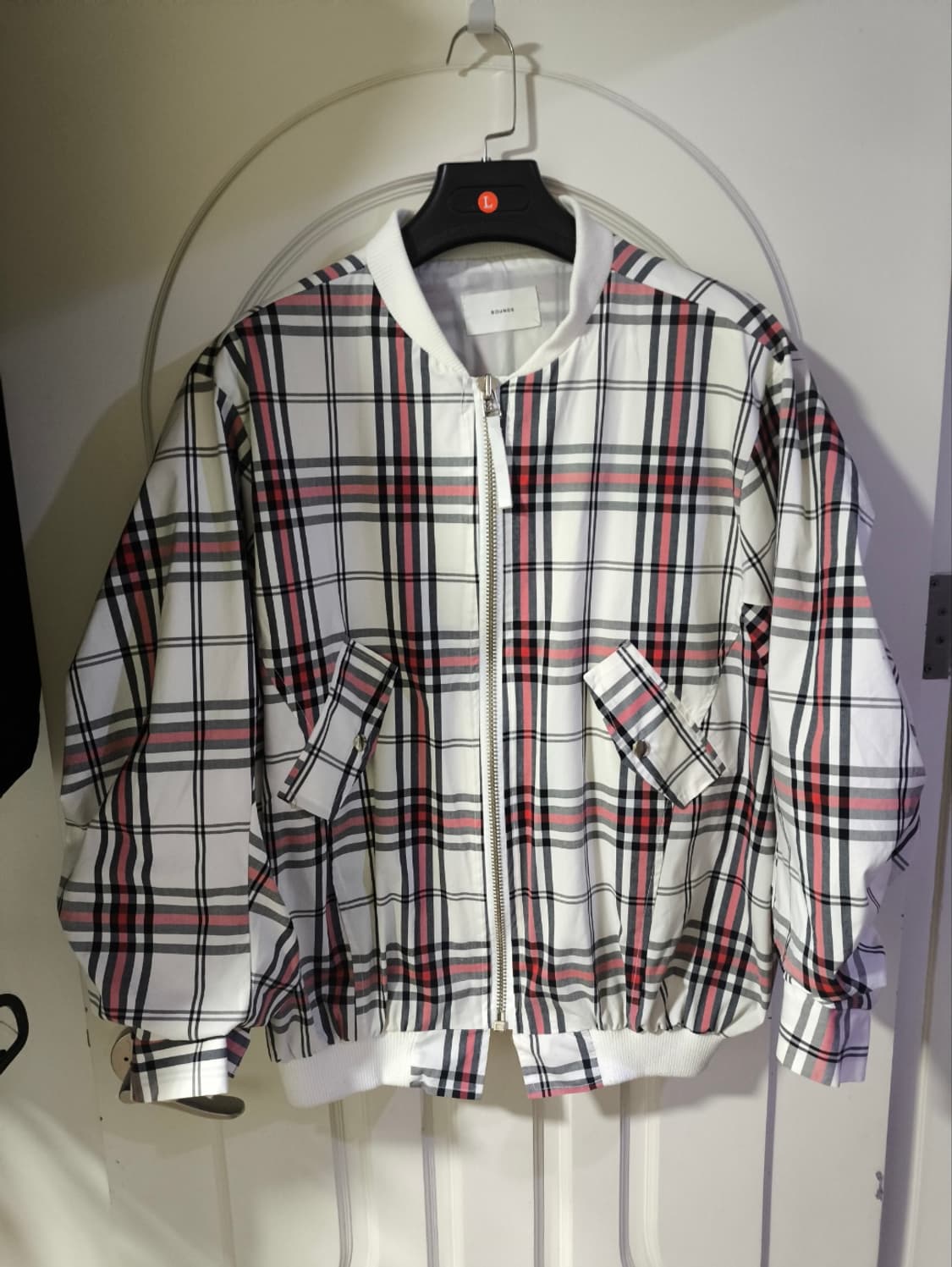 빅사이즈 바운스 깅엄체크 봄버 블루종 자켓 상품이미지1