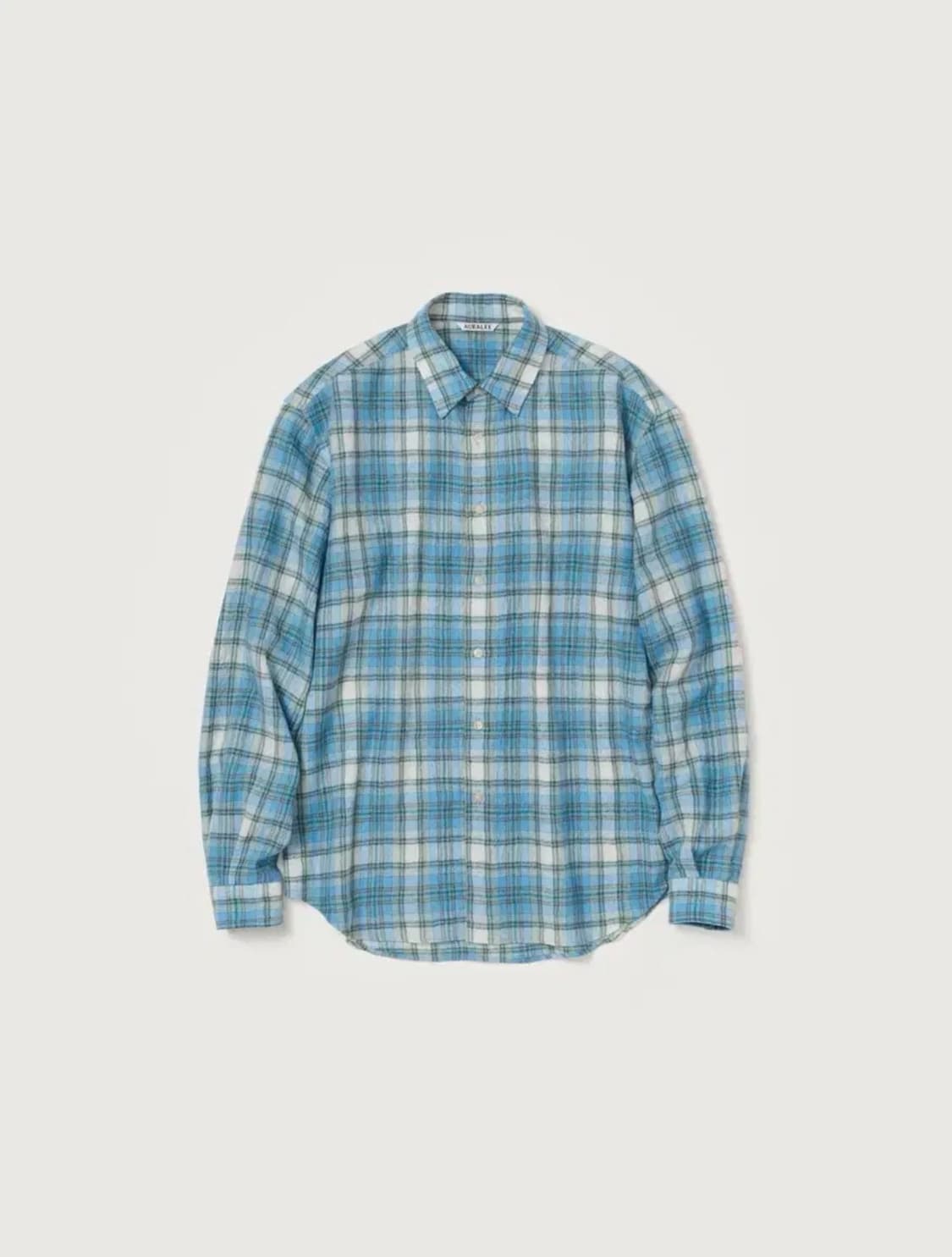 오라리 Auralee 에어리울 체크셔츠 블루 3사이즈 상품이미지1
