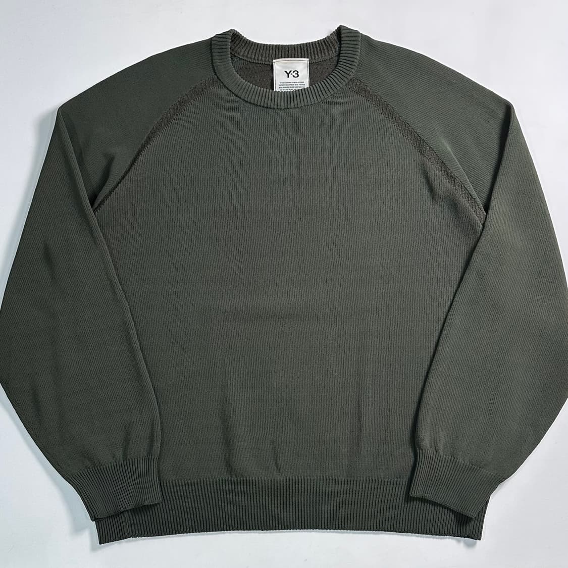 Y-3 로고 카키 크루넥 니트 상품이미지1