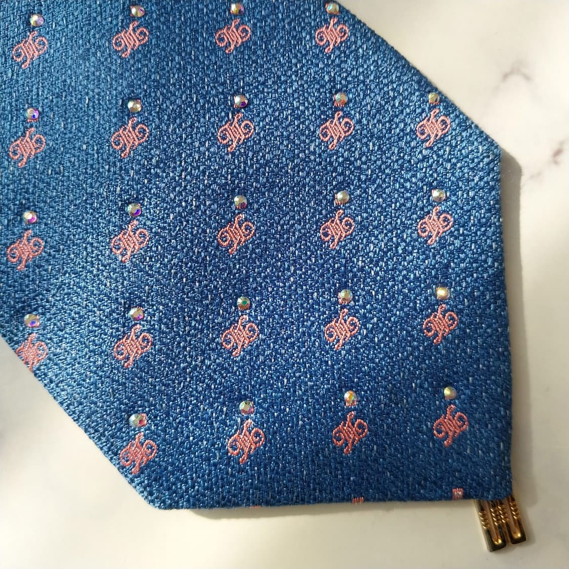 닥스 실크 블루 로고 자수 패턴 넥타이 8.3cm A+등급 K2061 상품이미지6