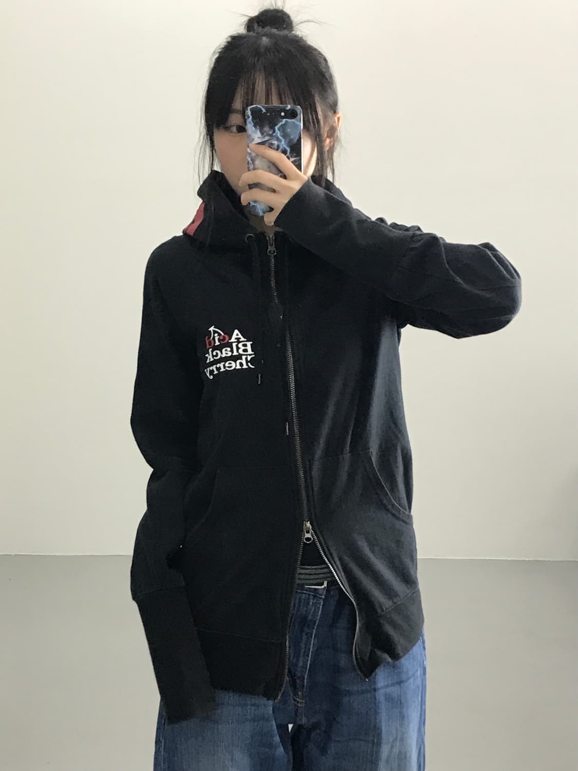 애시드 블랙 체리 블랙 후드 집업 상품이미지2