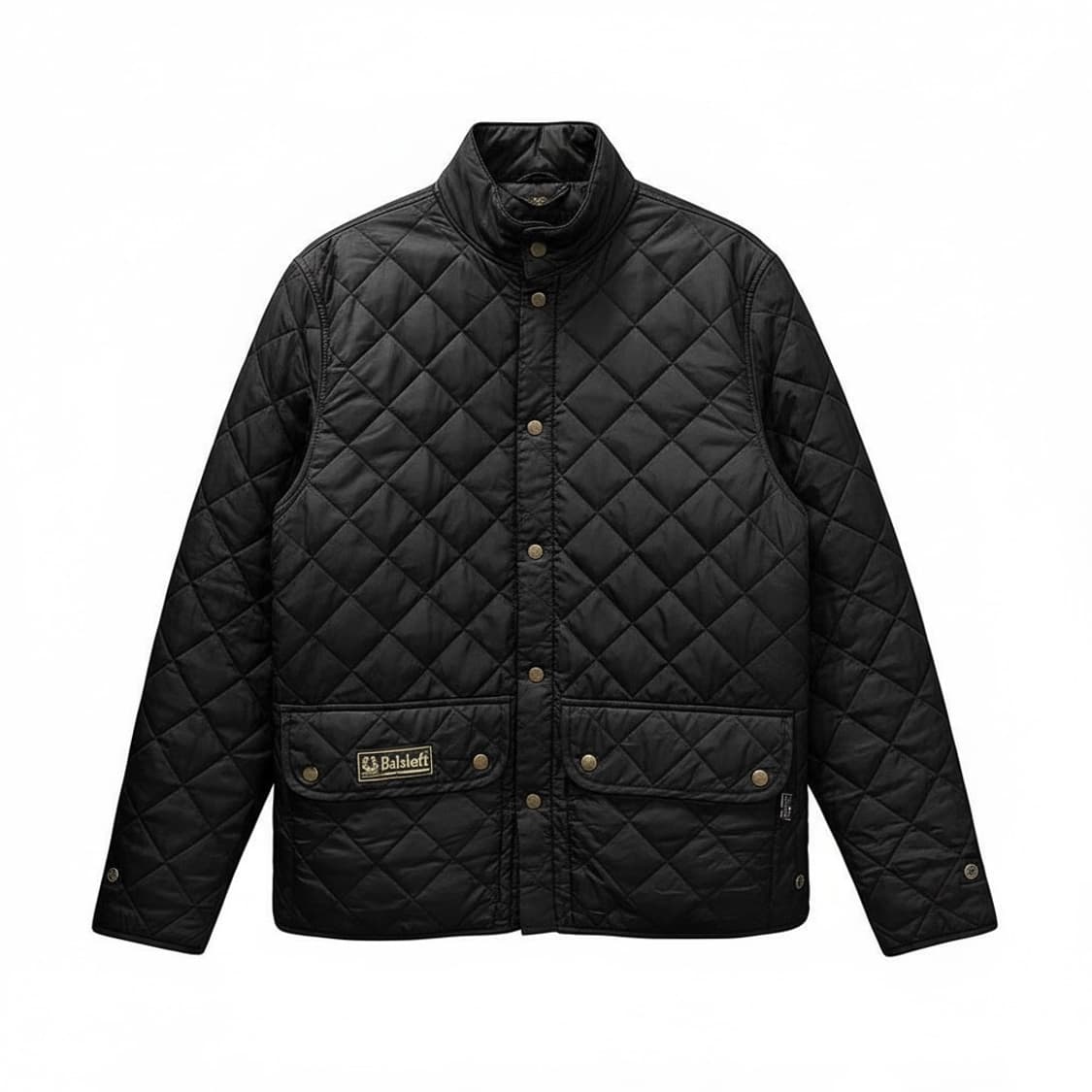 벨스타프 퀼팅 하프 자켓 앞면 로고 하이넥 투포켓 디테일 블랙 상품이미지1