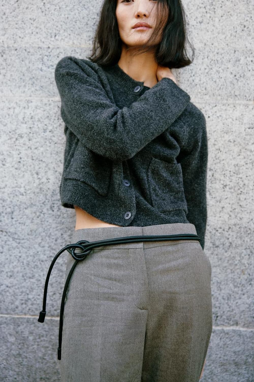 자라 니트 크롭 재킷 차콜 M 상품이미지3