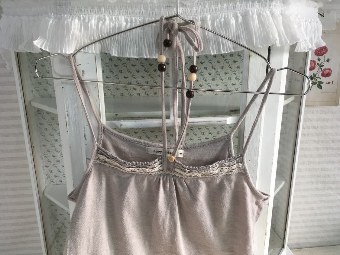 Set)페일블루 크로셰 뜨개 가디건 + 모리 홀터 나시 상품이미지8