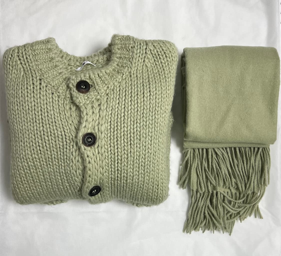 [M, 머플러 세트] STU 디멘션 포켓 가디건 세이지 그린 상품이미지2