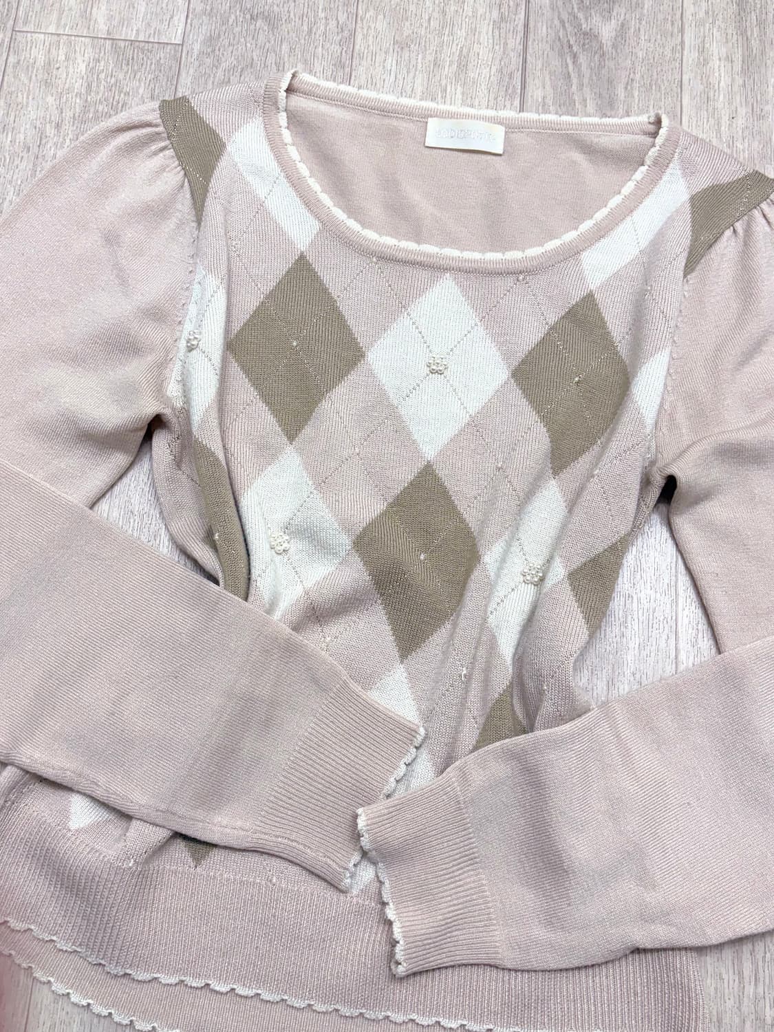 로디스포토 딸초 아가일 니트 히메갸루 라떼갸루 일본빈티지 상품이미지1