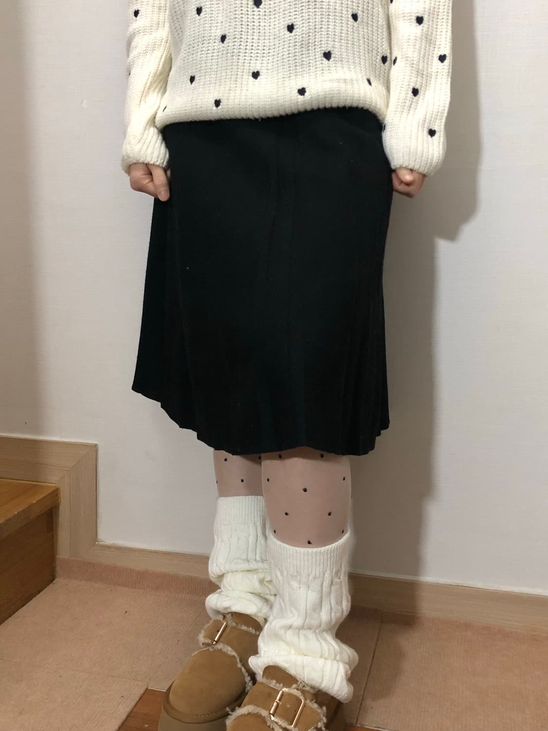 빈티지 블랙 플리츠 미디 스커트 상품이미지6