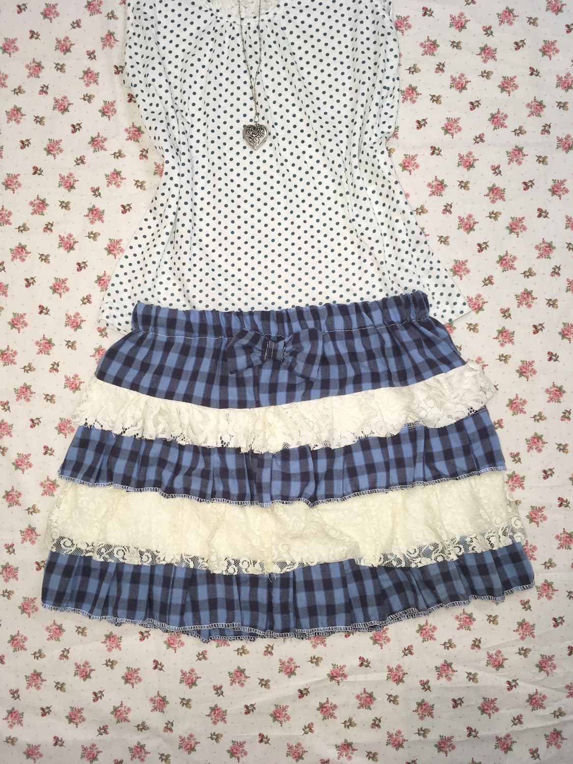 jpn vintage blue check ribbon cancan ski 상품이미지1