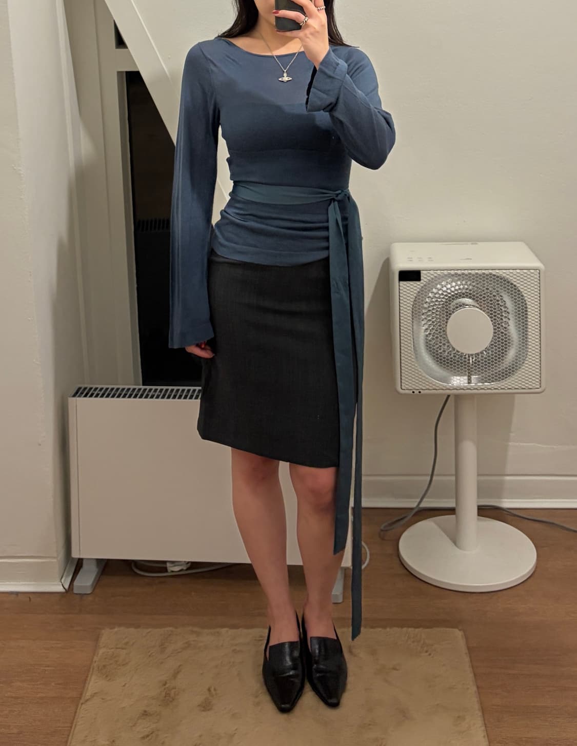 그레이 H라인 미디 스커트 상품이미지3