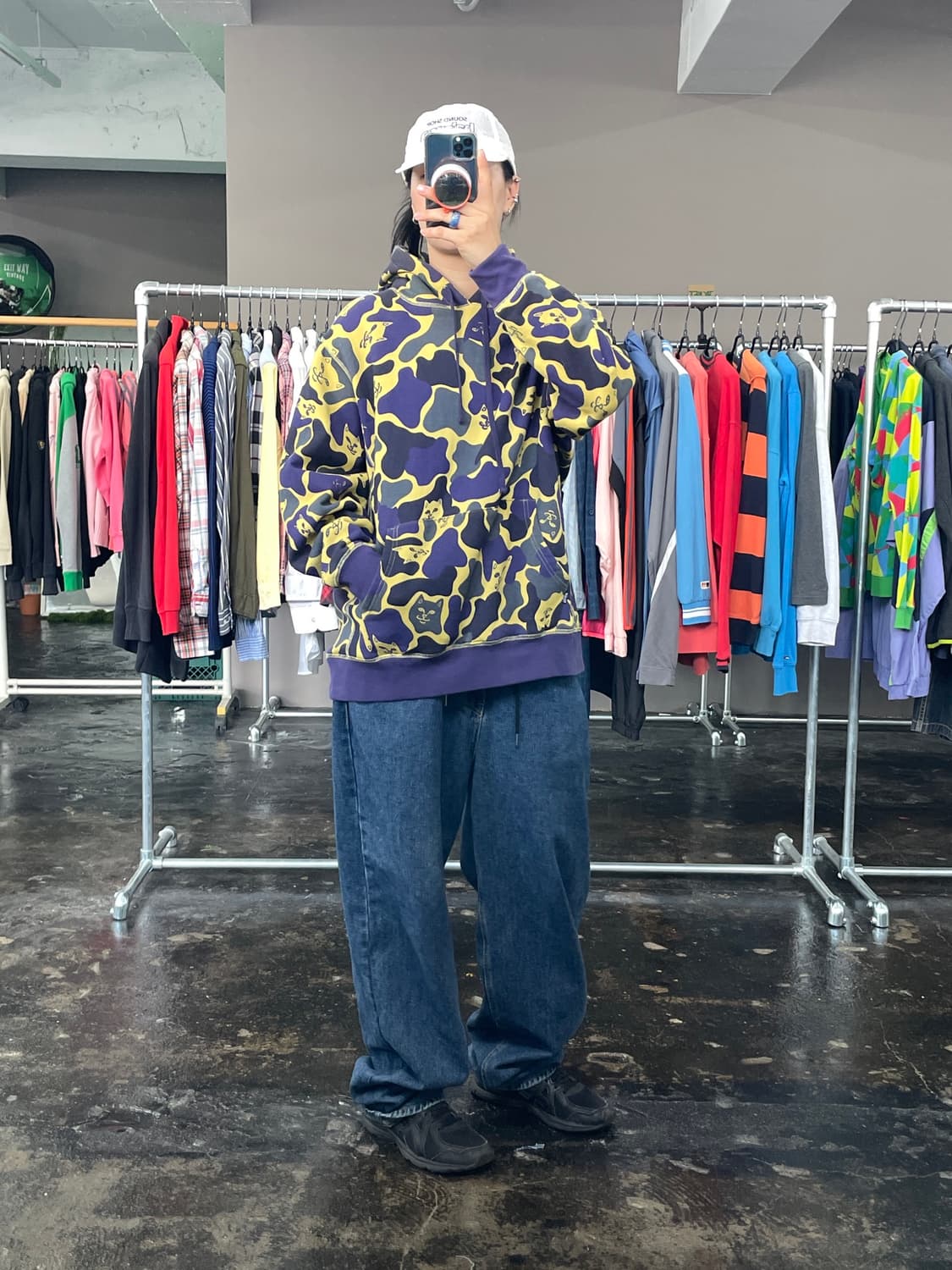 RIPNDIP 고양이 카모 패턴 후드 티셔츠 상품이미지3