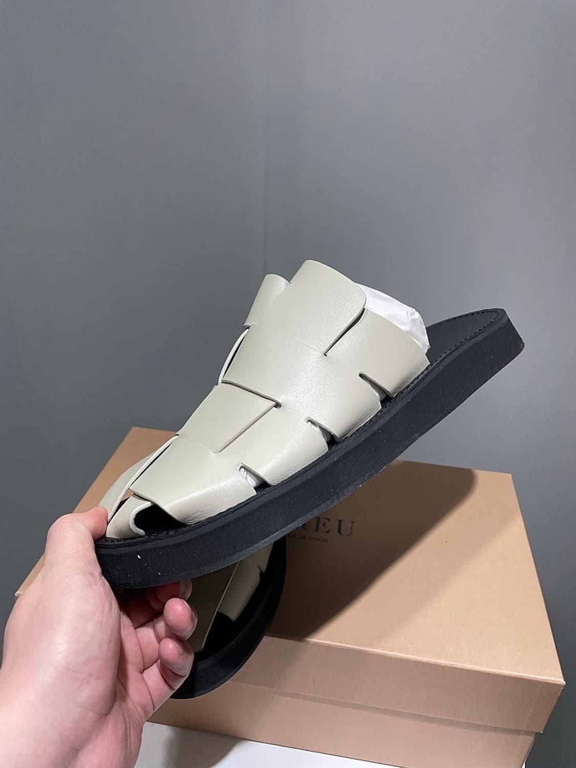 (정품/새상품) 헤레우 남성 커스타드 레더 디라 뮬 샌들 상품이미지2