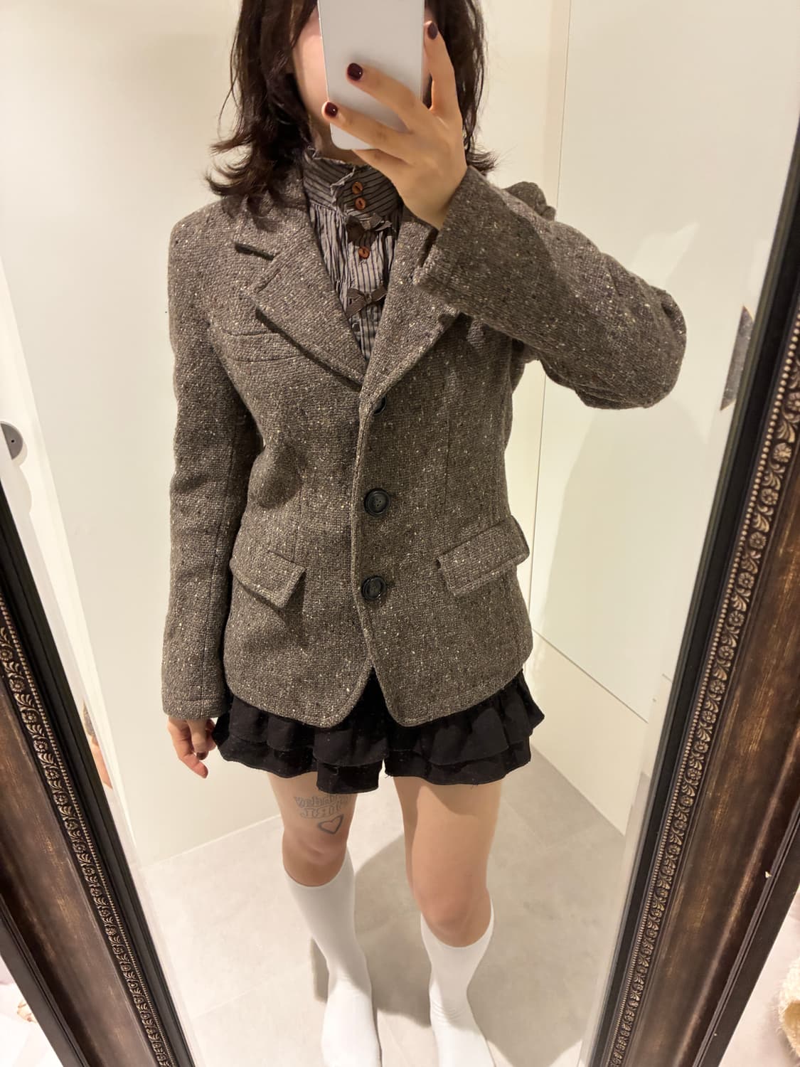 브라운 리본 로걀 셔츠+브라운 캉캉 set 상품이미지5