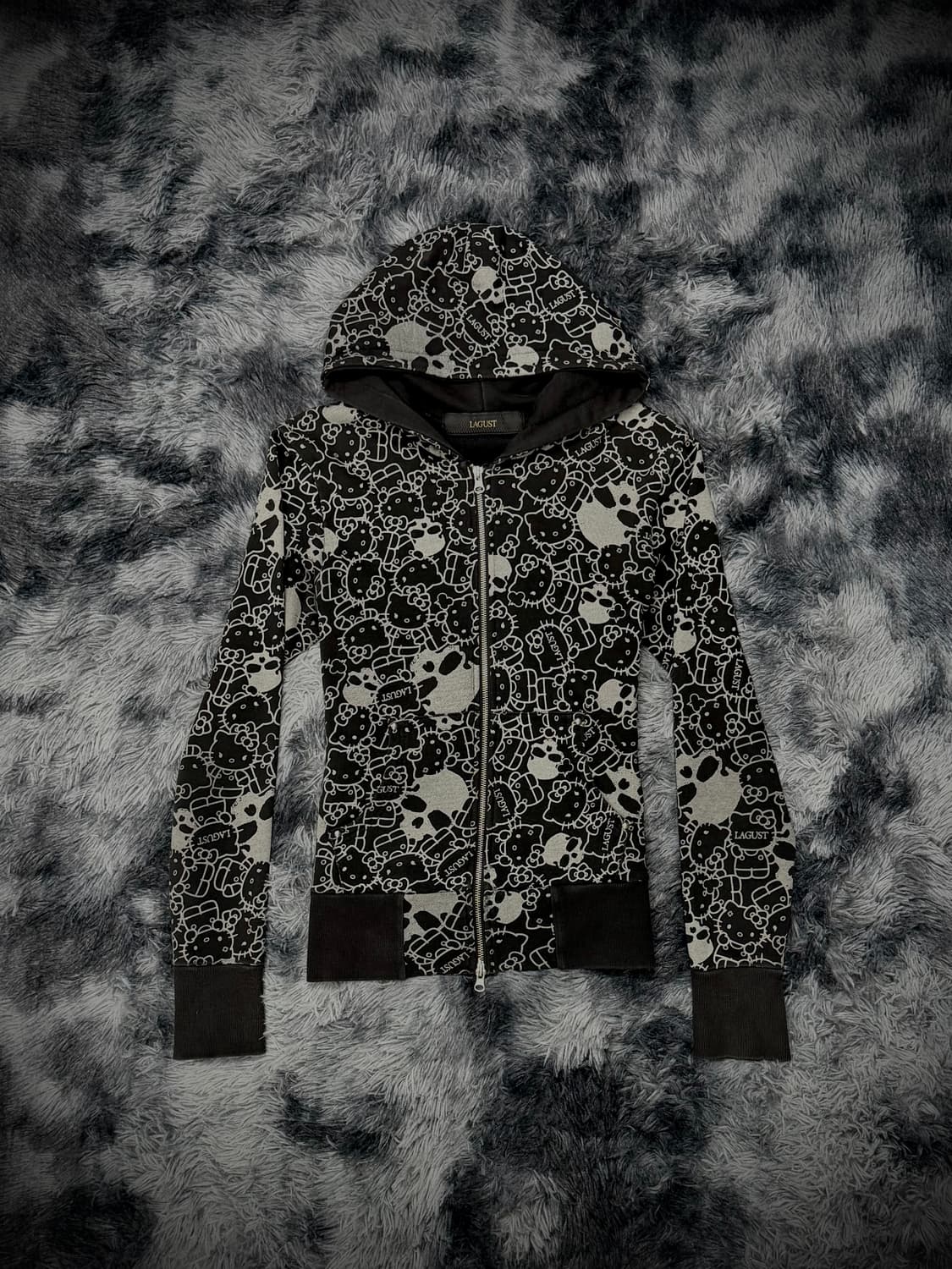 LAGUST×HELLOKITTY  스컬 패턴 블랙 후드집업 상품이미지1