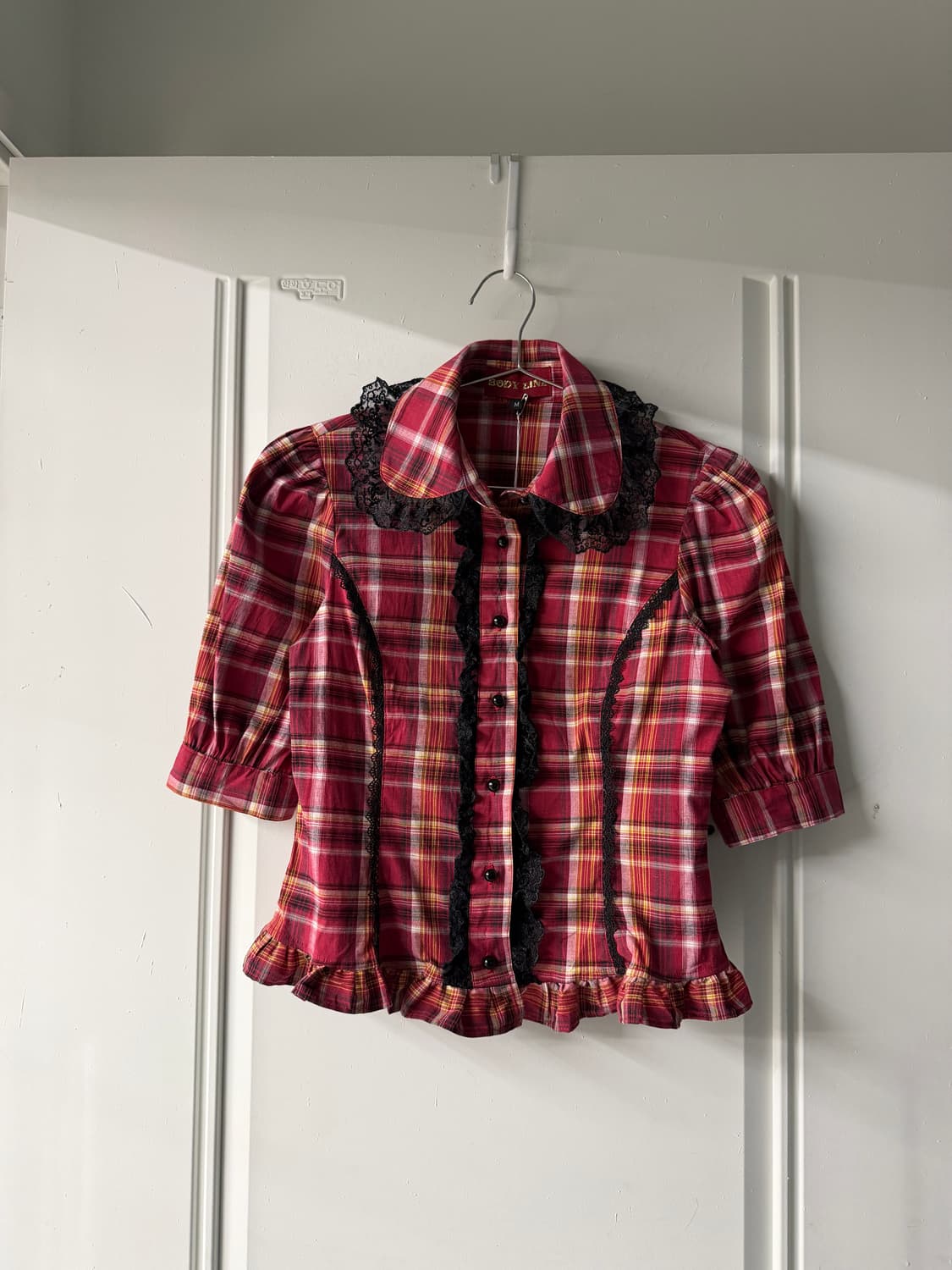 일본빈티지 그런지 체크레이스 블라우스 상품이미지4