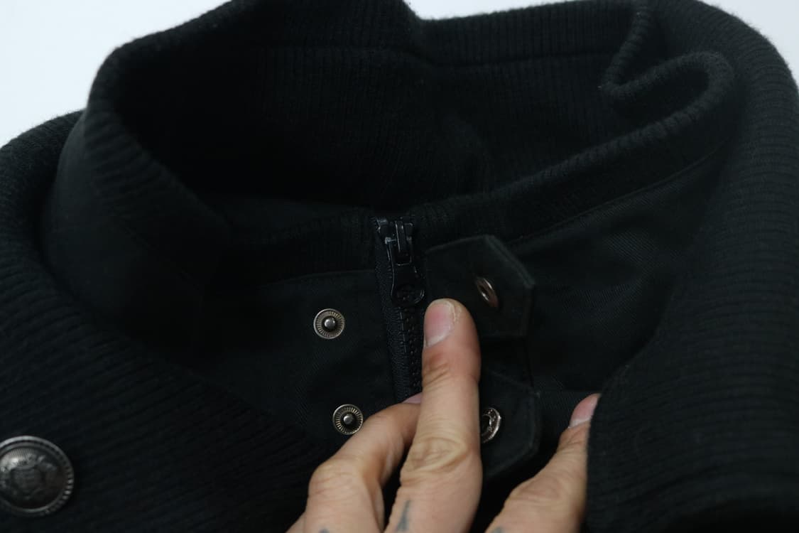 크림 크로마 빈티지 밀리터리 넥 니트 배색 본딩 자켓 상품이미지4