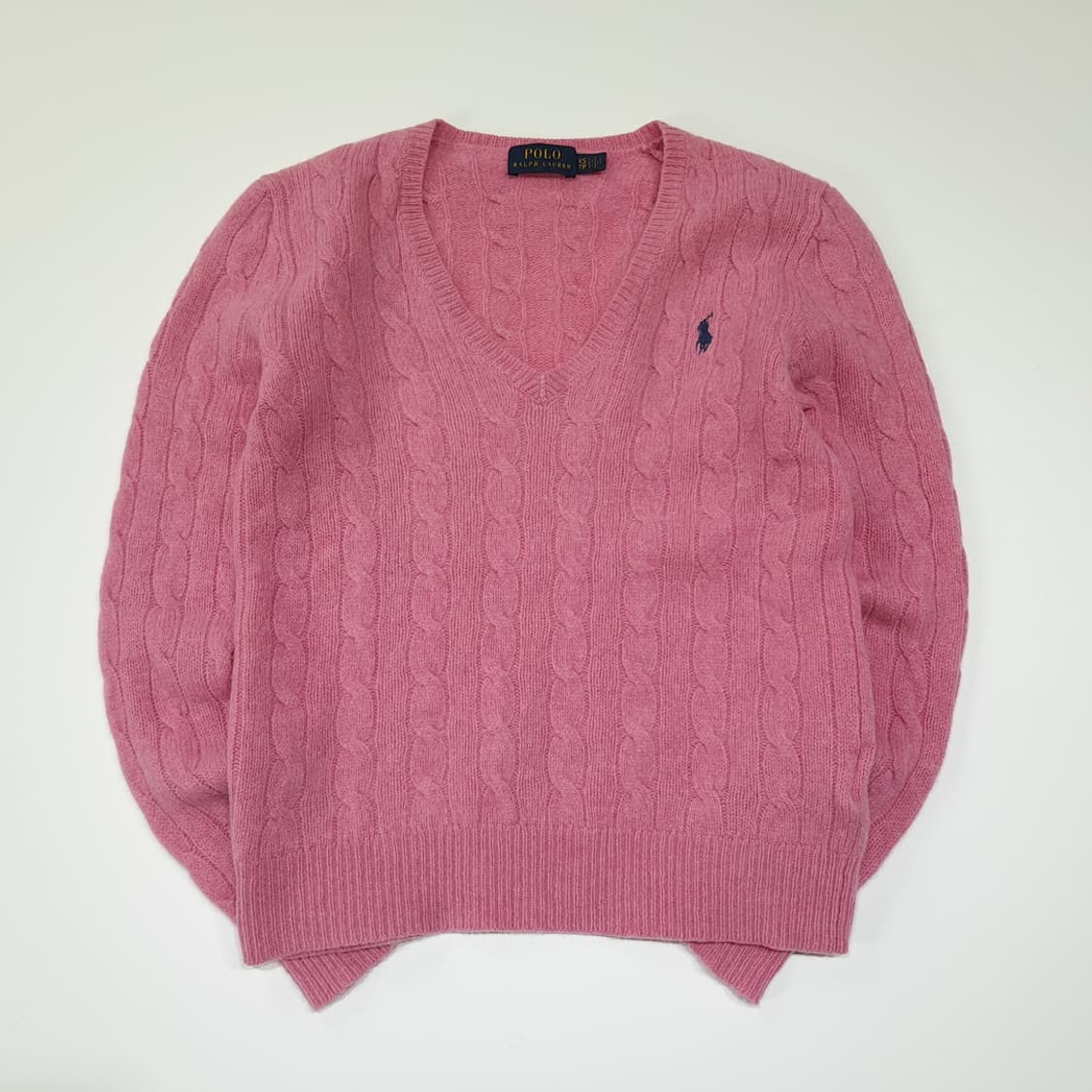 CL276 XS 폴로 울캐시미어 케이블 V넥 핑크 니트 스웨터 상품이미지1
