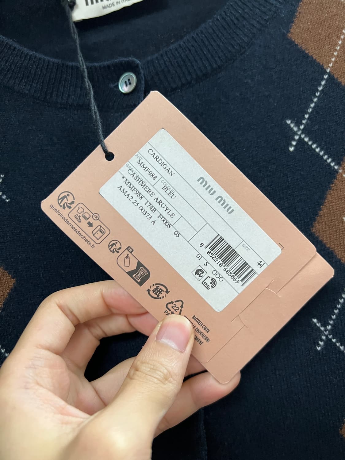 미우미우 캐시미어 아가일 가디건 44 상품이미지3