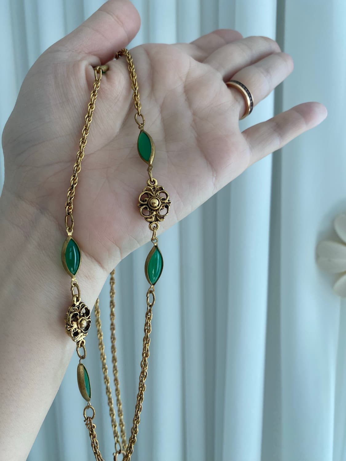 빈티지 그린 플라워 골드 롱 목걸이 상품이미지5
