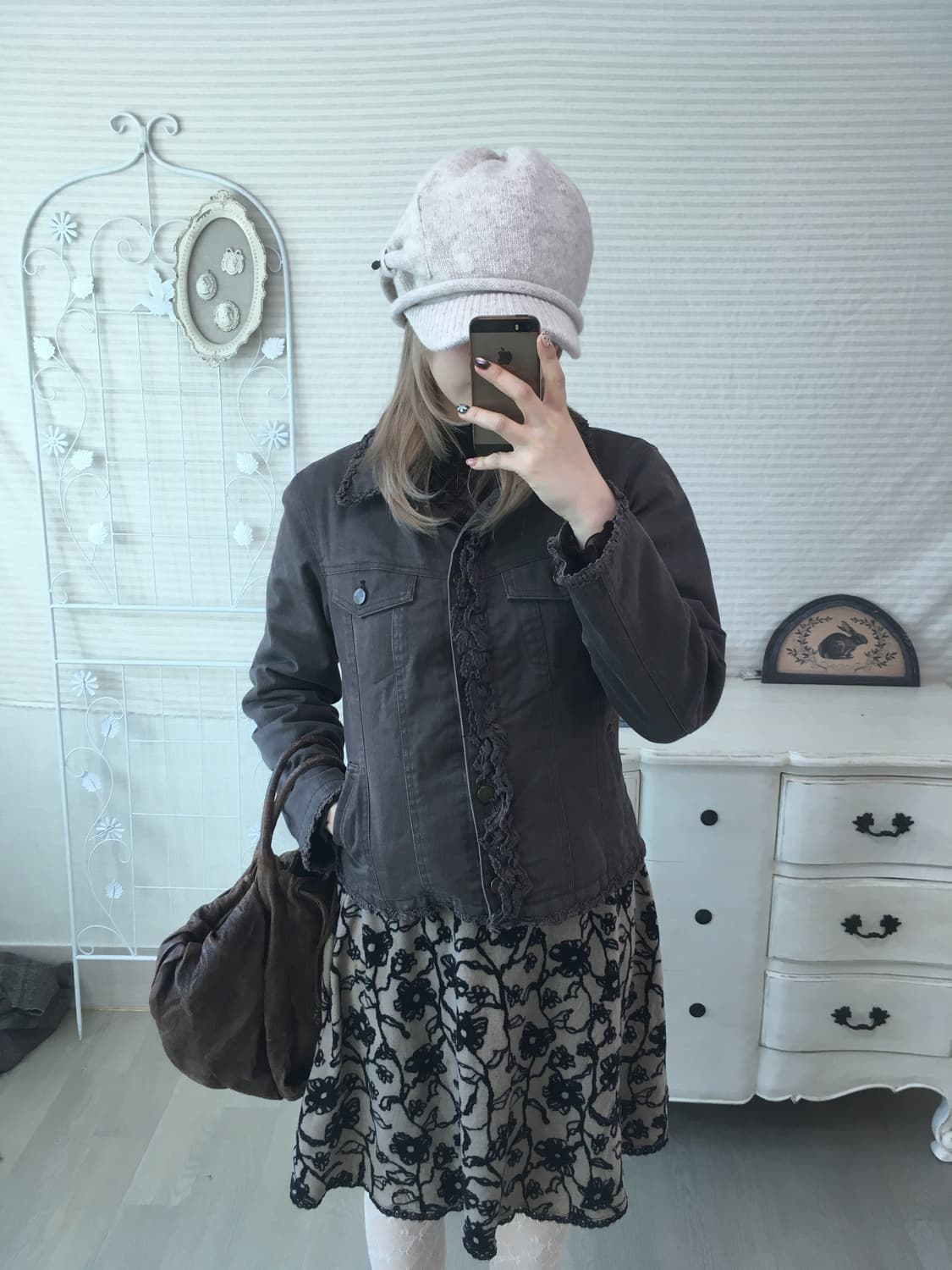 레스트로즈 브라운 프릴 레이스 퍼 자켓 상품이미지3