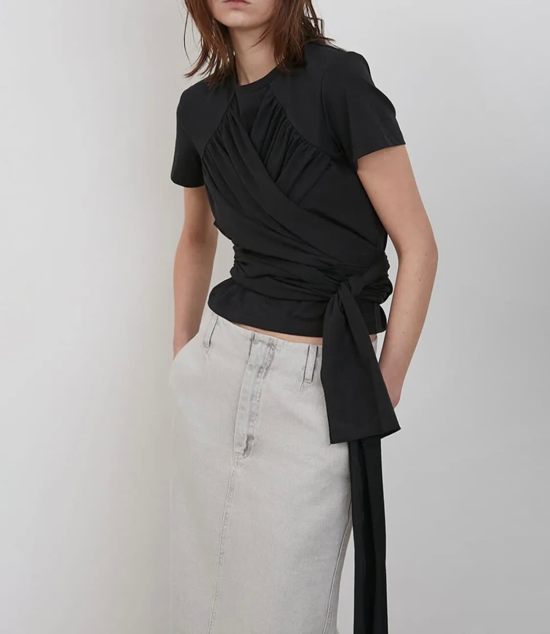 로우 타이드 디테일 티셔츠  상품이미지1