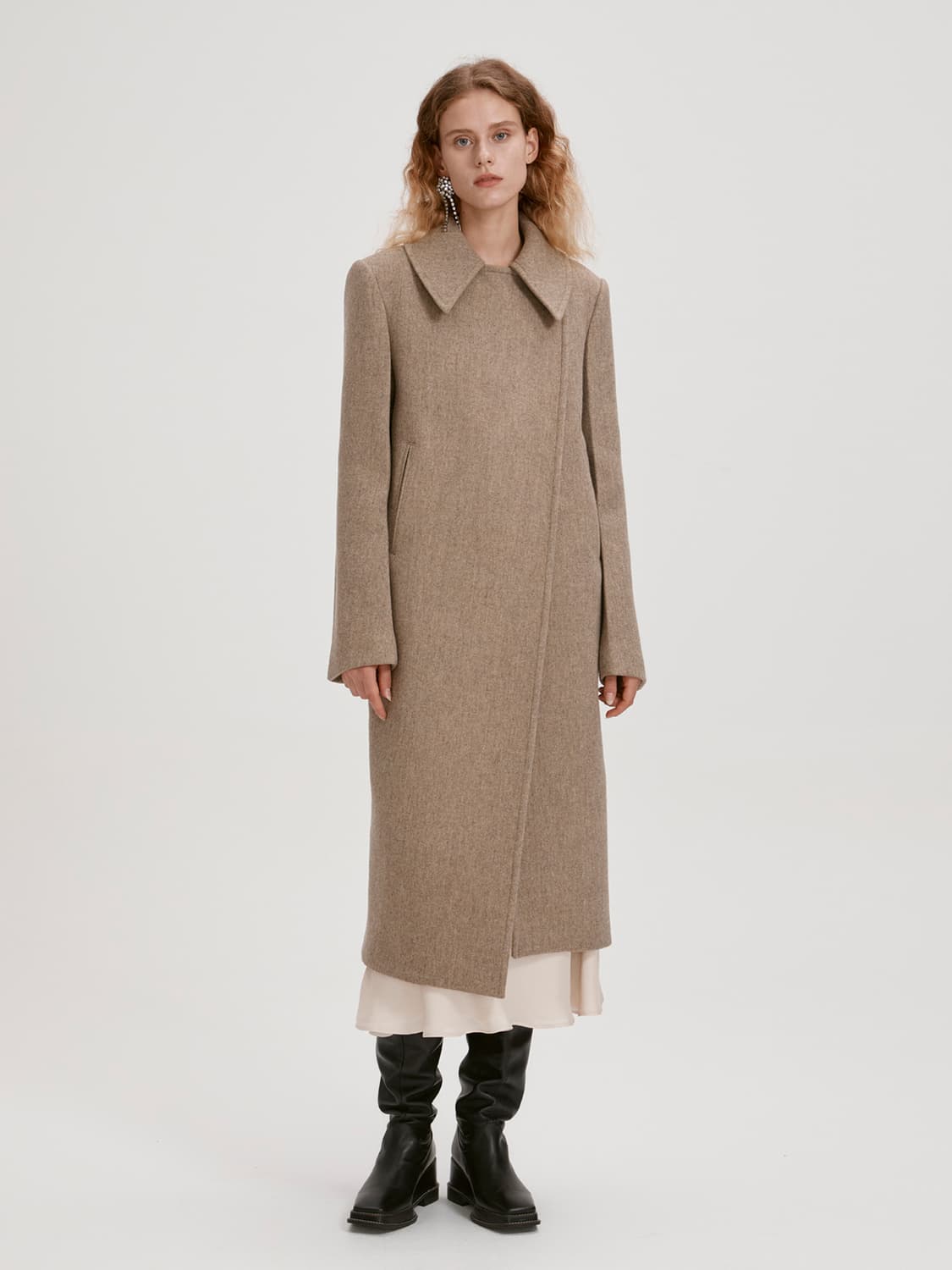 렉토 스프레드 칼라 울 코트 베이지 상품이미지1