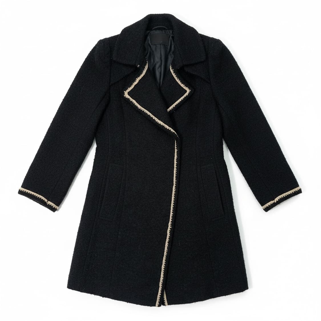 데코 블랙 트위드 코트 크림색 라인 포인트 S 상품이미지1