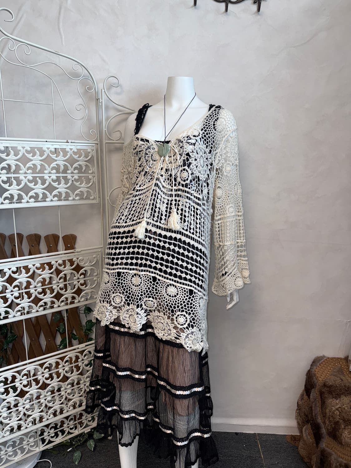 Ivory bohemian floral crochet loose knit 상품이미지2