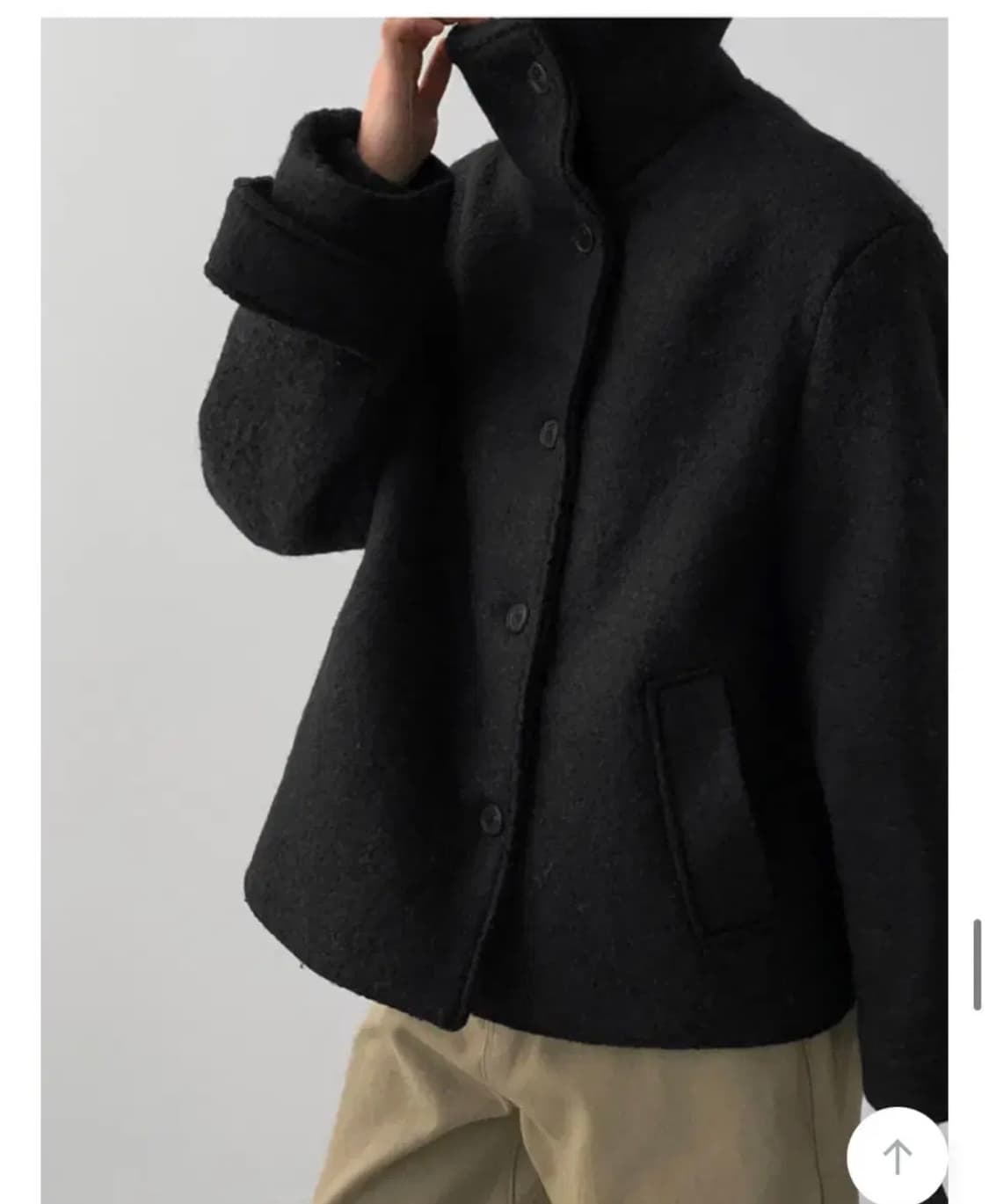 하이넥 누빔 부클 울 하프코트 (블랙) 상품이미지3