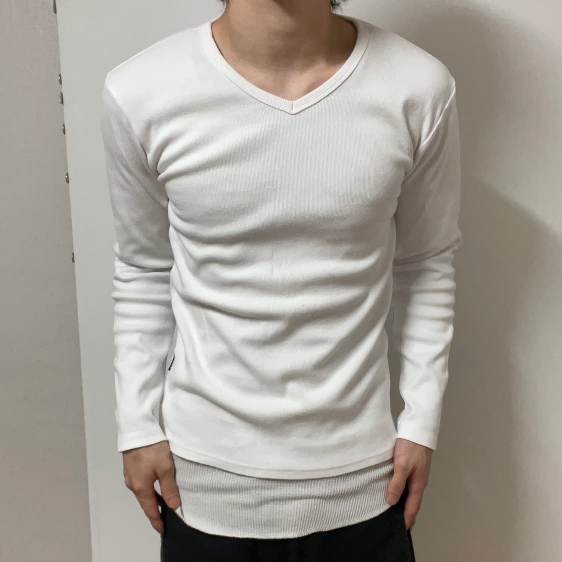 AVIREX WHITE RIBBED KNIT LONG SLEEVE 상품이미지1