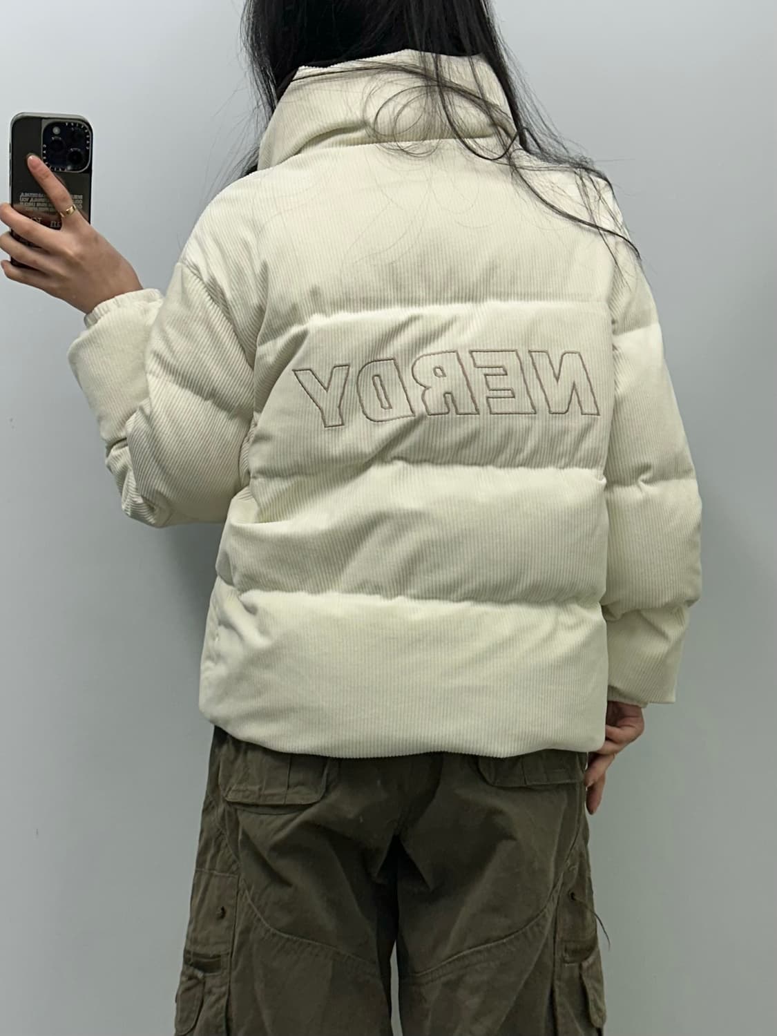 널디 백로고 아이보리 덕다운 코듀로이 패딩 상품이미지2