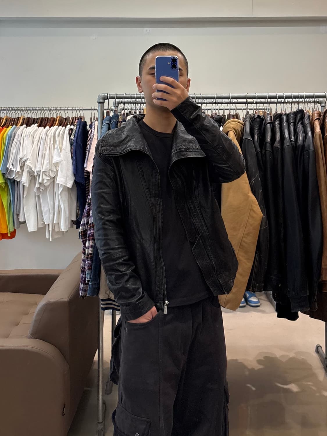 코데즈컴바인 하이넥 램스킨 레더 자켓 상품이미지9