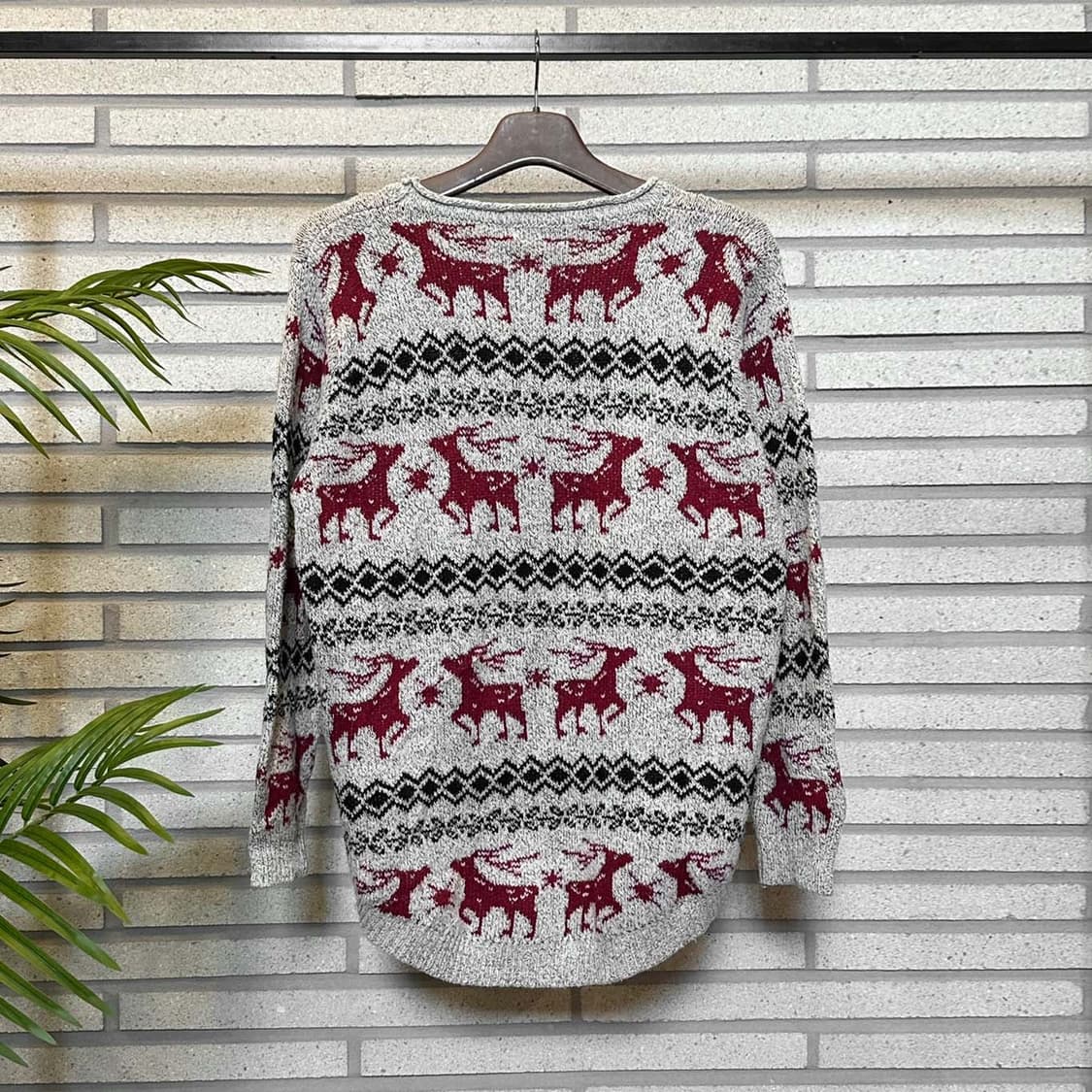 USA VINTAGE 니트 라운드넥 노르딕 루돌프 패턴 디테일 그레이 상품이미지3