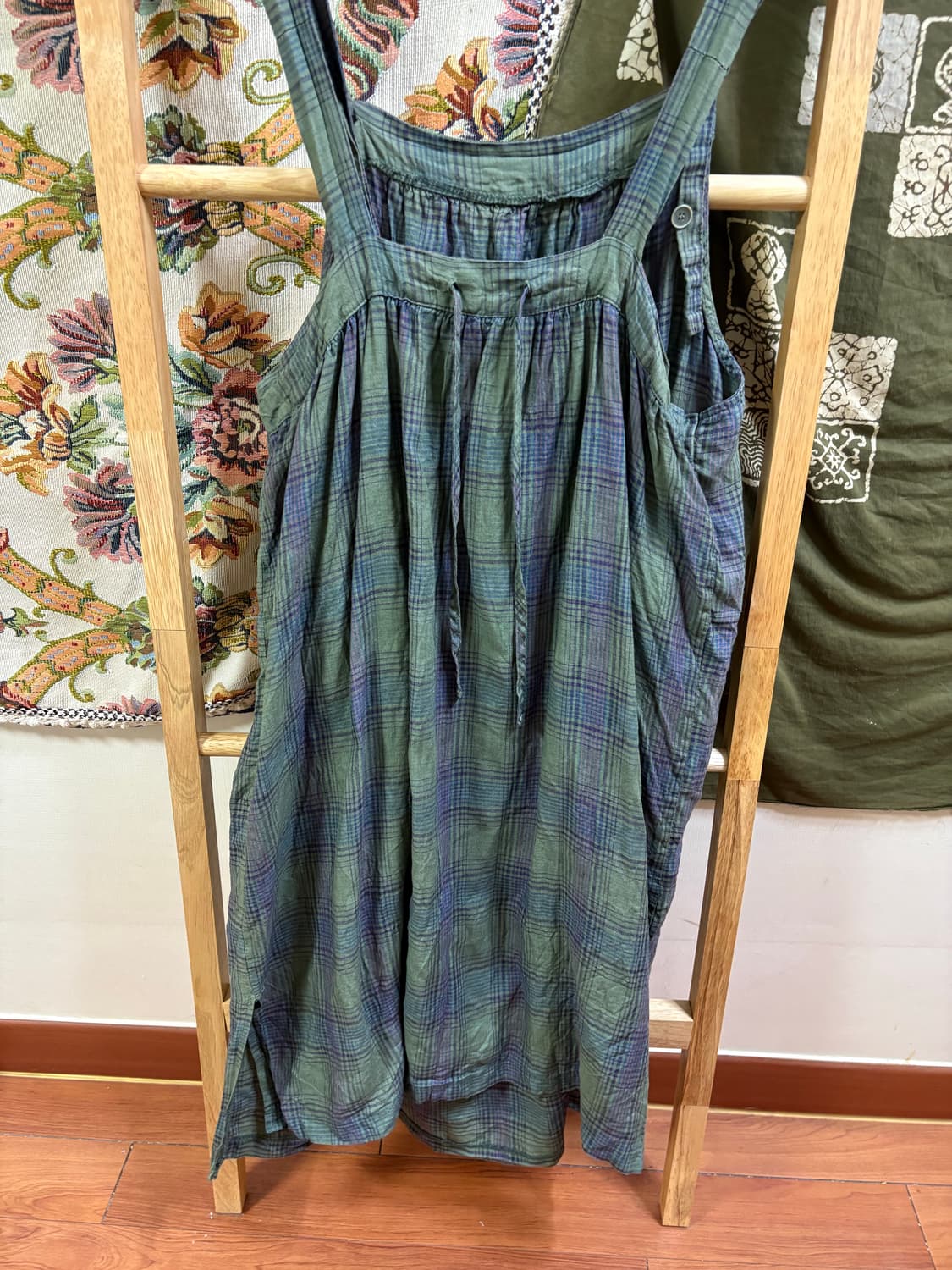 히피 모리 하구미 카키 패턴 디테일 레이어드 원피스 상품이미지6